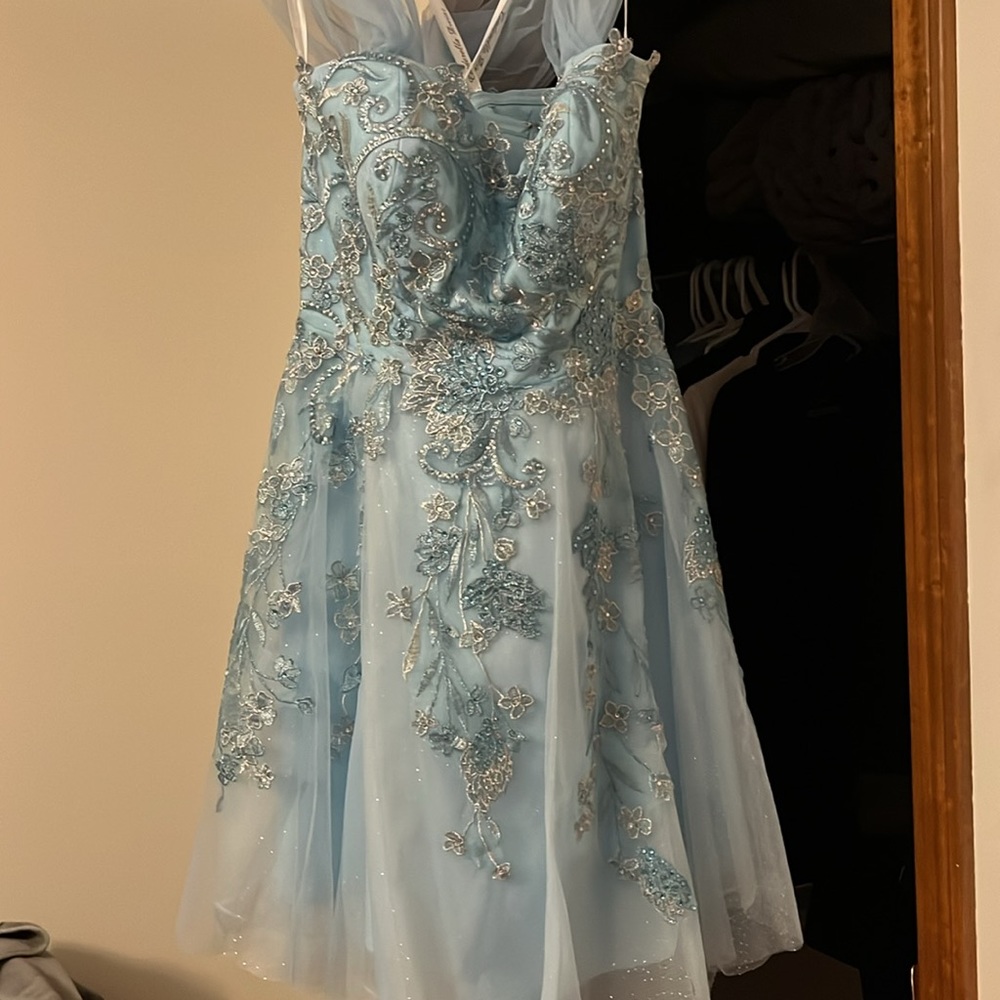 Light blue embroidered formal dress